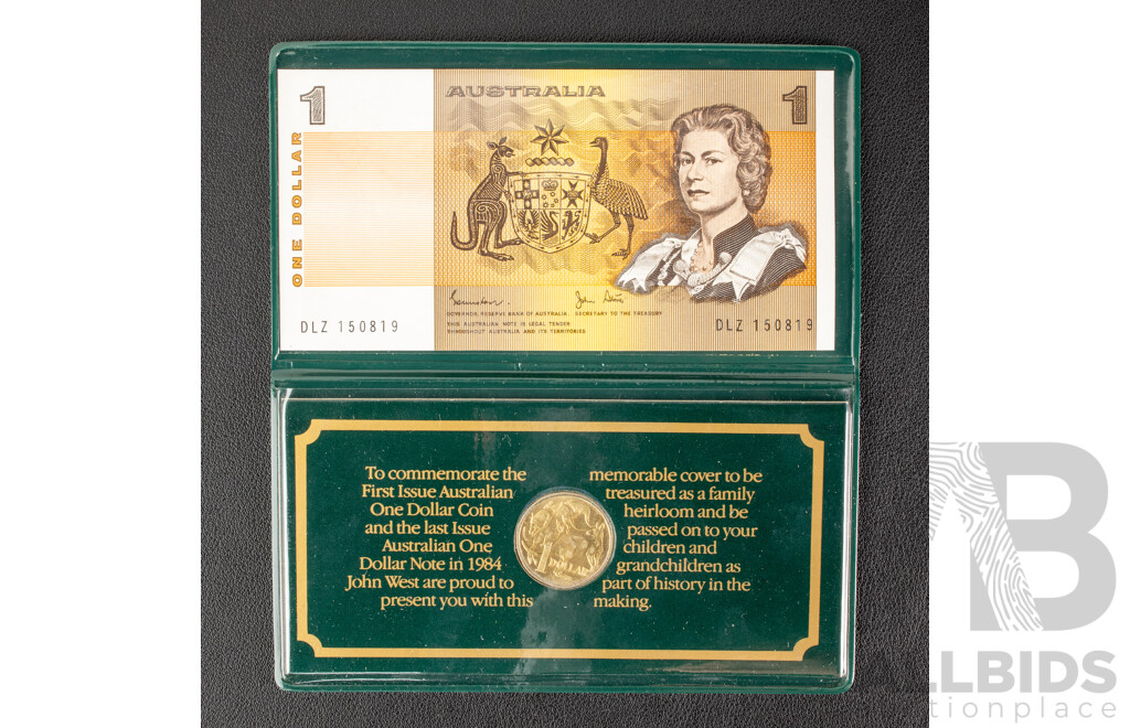 Australian 1984 John West One Dollar Coin and Note in Commemorative Folder with Twelve 2019/2021 One Dollars, Aussie Coin Hunt