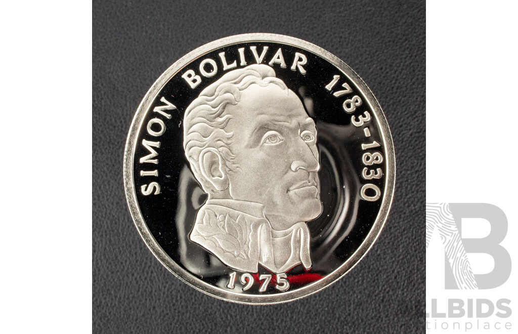 Panama Franklin Mint 1975 Silver Proof Twenty Balboas Coin, Simon Bolivar .925