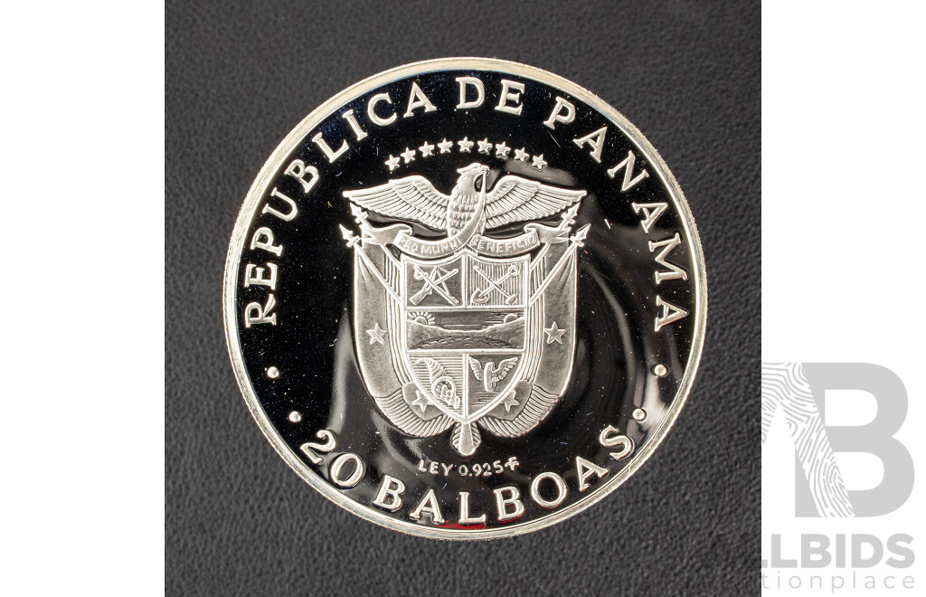 Panama Franklin Mint 1975 Silver Proof Twenty Balboas Coin, Simon Bolivar .925