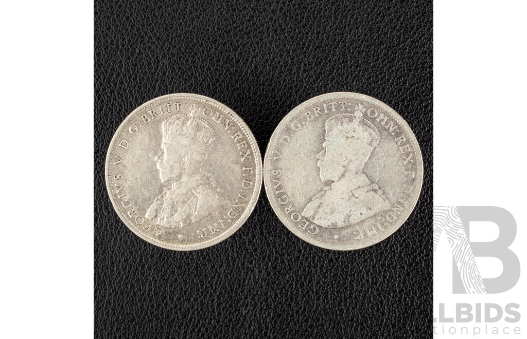 Two Australian KGV Silver Florins, 1915 and 1916M  .925