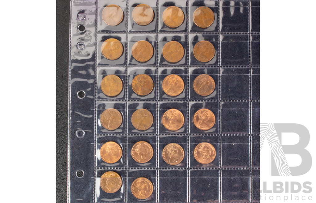 Australian Two Cent Coins, Consecutive 1966 to 1985, 1988, 1989, One Cent Consecutive 1966 to 1980, 1982, 1983, 1984, 1985, 1987, 1988, 1989, 1990 Including UNC, High Grade and Multiples