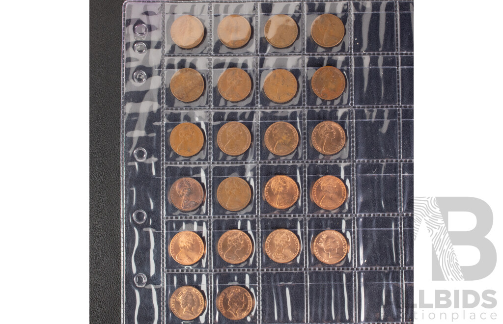 Australian Two Cent Coins, Consecutive 1966 to 1985, 1988, 1989, One Cent Consecutive 1966 to 1980, 1982, 1983, 1984, 1985, 1987, 1988, 1989, 1990 Including UNC, High Grade and Multiples
