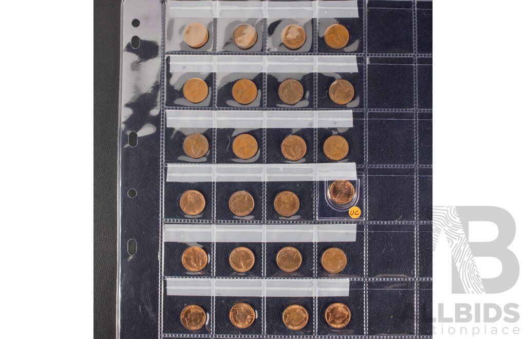 Australian Two Cent Coins, Consecutive 1966 to 1985, 1988, 1989, One Cent Consecutive 1966 to 1980, 1982, 1983, 1984, 1985, 1987, 1988, 1989, 1990 Including UNC, High Grade and Multiples