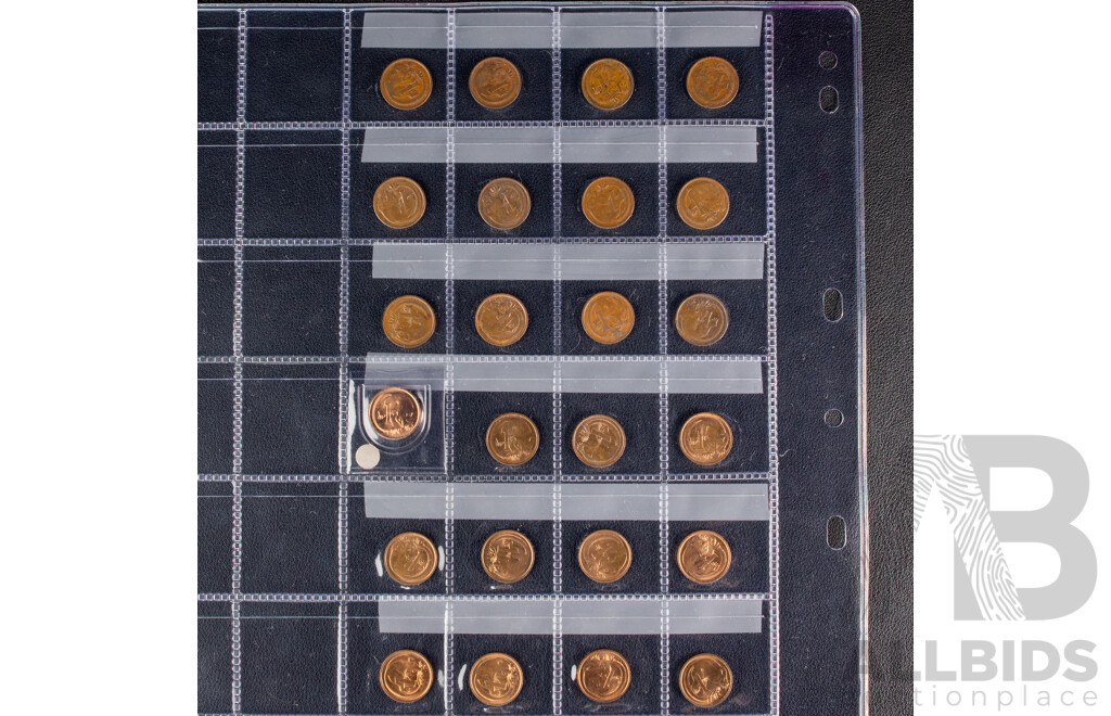 Australian Two Cent Coins, Consecutive 1966 to 1985, 1988, 1989, One Cent Consecutive 1966 to 1980, 1982, 1983, 1984, 1985, 1987, 1988, 1989, 1990 Including UNC, High Grade and Multiples