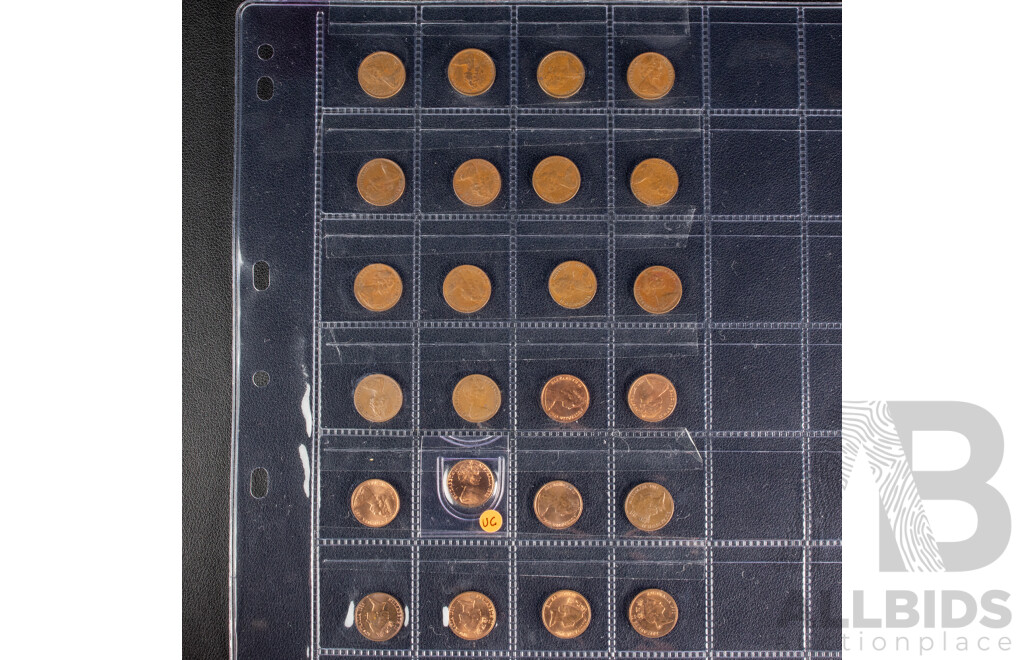 Australian Two Cent Coins, Consecutive 1966 to 1985, 1988, 1989, One Cent Consecutive 1966 to 1980, 1982, 1983, 1984, 1985, 1987, 1988, 1989, 1990 Including UNC, High Grade and Multiples