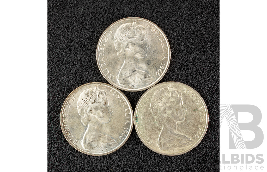 Three Australian 1966 Round Silver Fifty Cent Coins .800