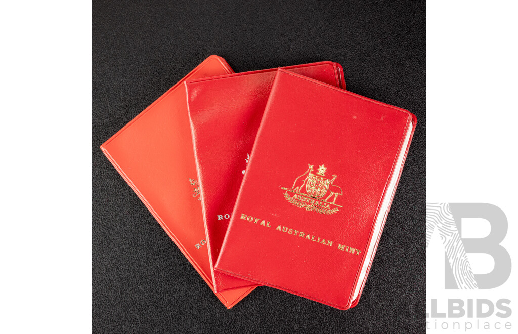 Three Australian RAM UNC Coin Sets, 1974, 1975, 1976