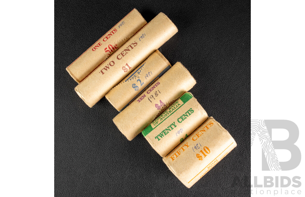 Australian RAM UNC 1981 One, Two, Five, Ten, Twenty, Fifty Coin Rolls