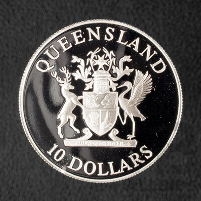Australian RAM 1989 Silver Proof Ten Dollar Coin, State Series Queensland .925