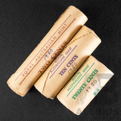 Australian RAM UNC 1980 Two, Five and Twenty Cent Coin Rolls