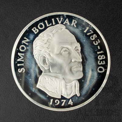 Panama Franklin Mint 1974 Silver Proof Twenty Balboas Coin, Simon Bolivar .925