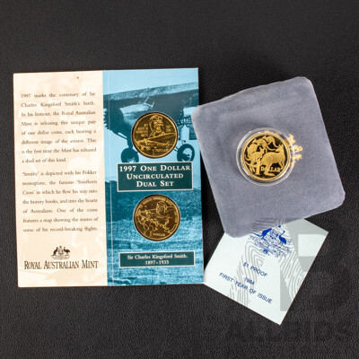 Australian RAM 1984 Proof One Dollar Coin, First Year Issue with 1997 Dual One Dollar Set, Kingsford Smith
