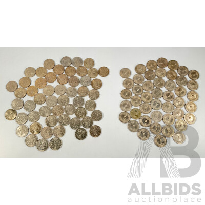 Collection of Australian Commemorative Fifty Cent Coins, Forty Five 1977 Jubilee and Fifty Four 1982 Commonwealth Games