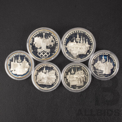 USSR 1977 Silver Six Coin Proof Set, 1980 Moscow Games of the XXII Olympiad .900