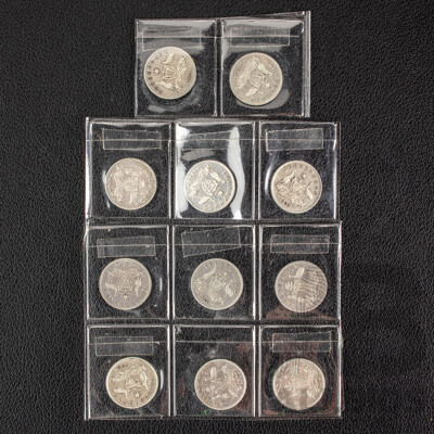Eleven Australian KGV Silver Threepence Including 1919, 1920M, 1921M, 1921, 1922, 1923, 1924, 1925, 1926, 1927, 1928  .925