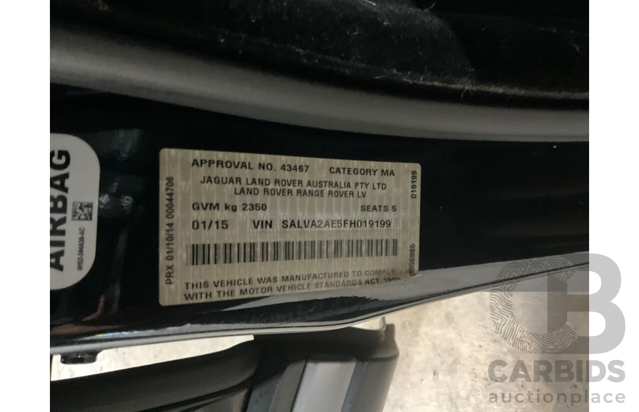 1/2015 Range Rover Evoque SD4 Pure LV MY15 5d Wagon Santorini Black Turbo Diesel 2.2L