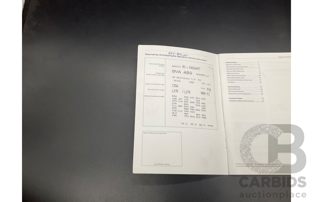 11/2013 Audi A3 Sportback 1.4 TFSI Attraction 8P MY13 5d Hatchback Monsoon Grey Metallic Turbo 1.4L
