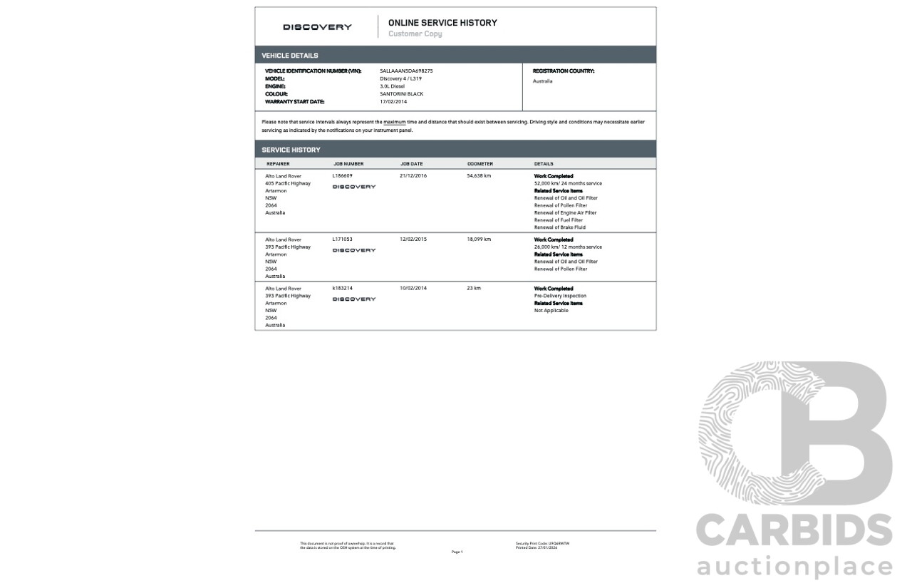 12/2013 Land Rover Discovery 4 3.0 TDV6 MY13 4d Wagon Santorini Black Metallic Turbo Diesel V6 3.0L