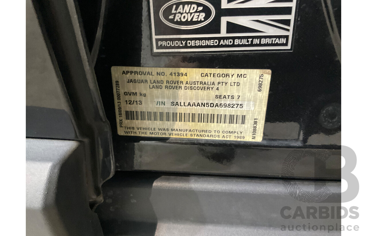 12/2013 Land Rover Discovery 4 3.0 TDV6 MY13 4d Wagon Santorini Black Metallic Turbo Diesel V6 3.0L