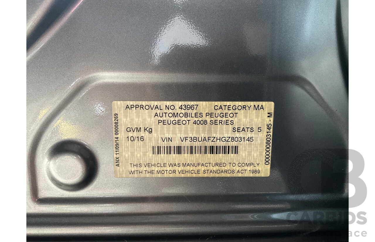 10/2016 Peugeot 4008 Active (FWD) MY15 4D Wagon Titanium Grey Metallic 2.0L