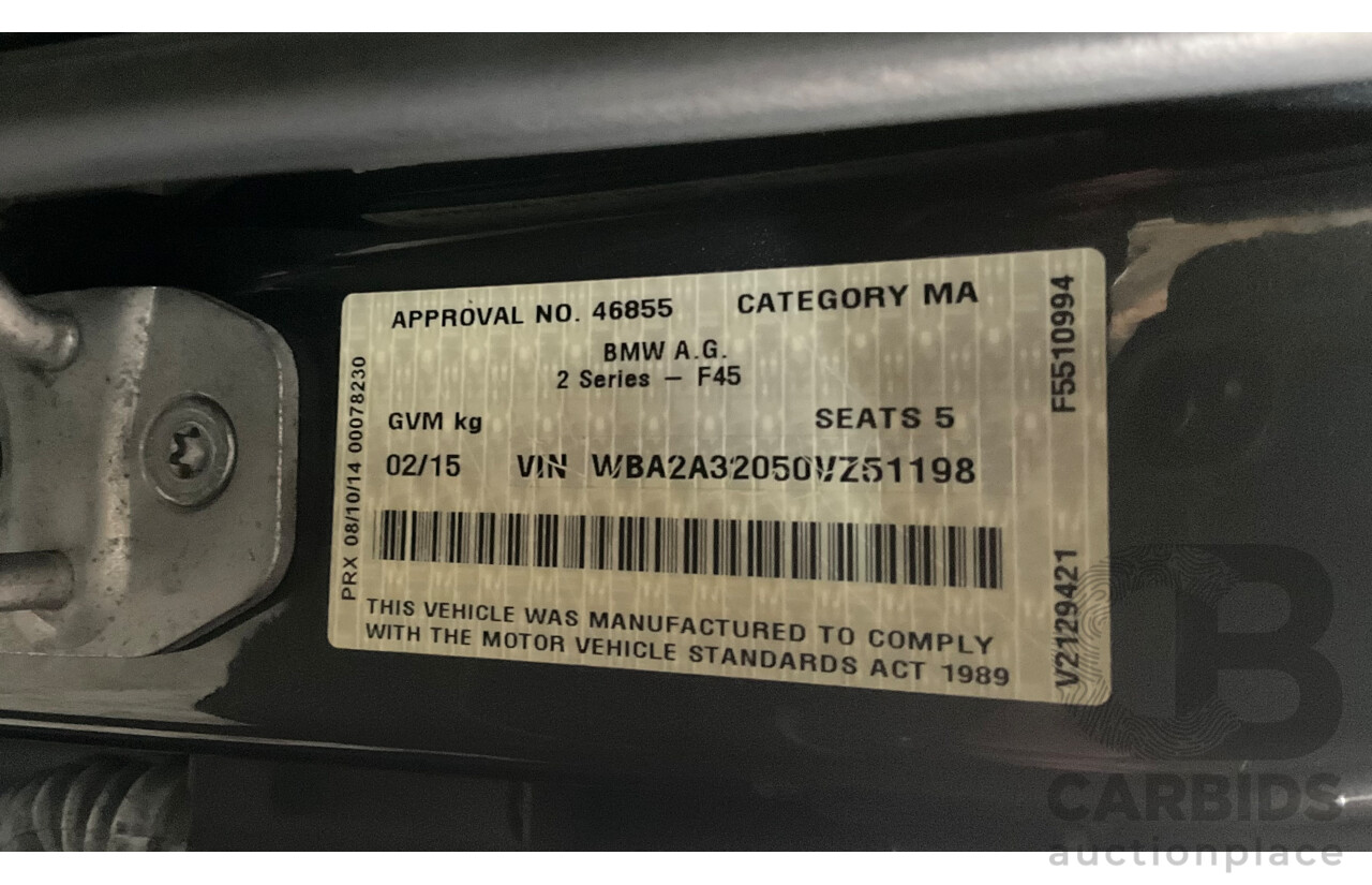 2/2015 BMW 218i Active Tourer Luxury F45 4d Wagon Mineral Grey Metallic Turbo 1.5L