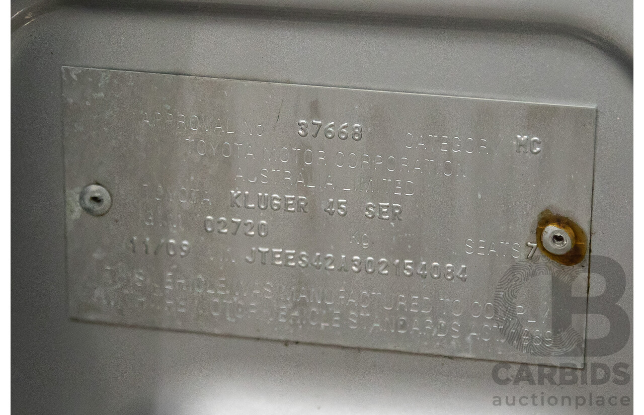 11/2009 Toyota Kluger Grande (4x4) GSU45R 4d Wagon Classic Silver Metallic V6 3.5L