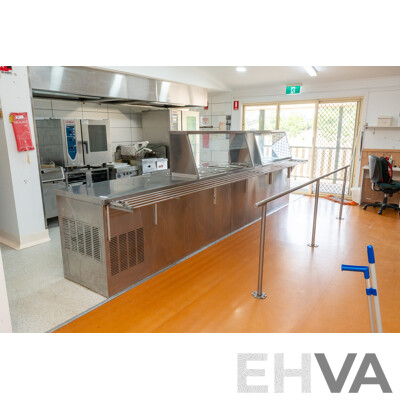 Hot/Cold Food Service and Preparation Station with Tray Rack and Hand Rail