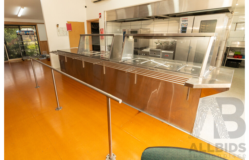 Hot/Cold Food Service and Preparation Station with Tray Rack and Hand Rail