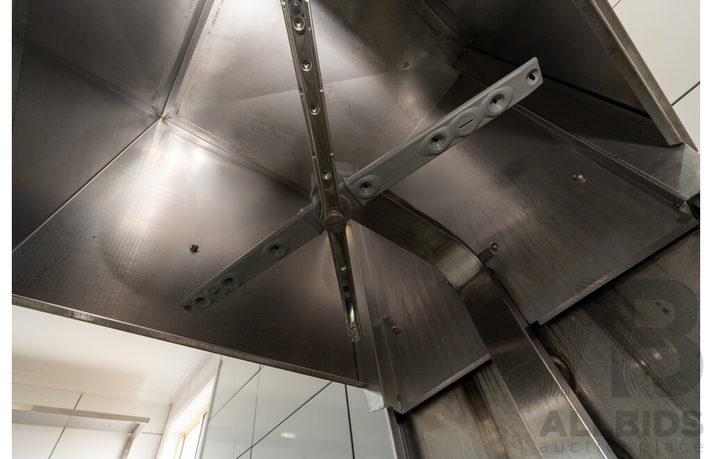 Custom Built U Shaped Stainless Steel Bench with Three Sinks, Hobart Washer, Hobart Garbage Disposal Unit and Skope Under Bench Fridge