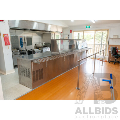 Hot/Cold Food Service and Preparation Station with Tray Rack and Hand Rail