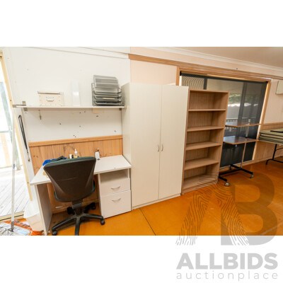 Laminate Desk, Wall Mount Shelf, Cabinet, Bookshelf, Audiovisual Trolley and Ergonomic Chair