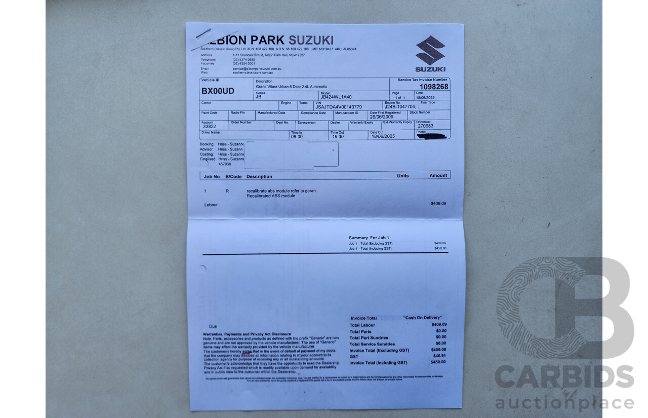 6/2009 Suzuki Grand Vitara (4x4) JT MY08 UPGRADE 4d Wagon White 2.4L