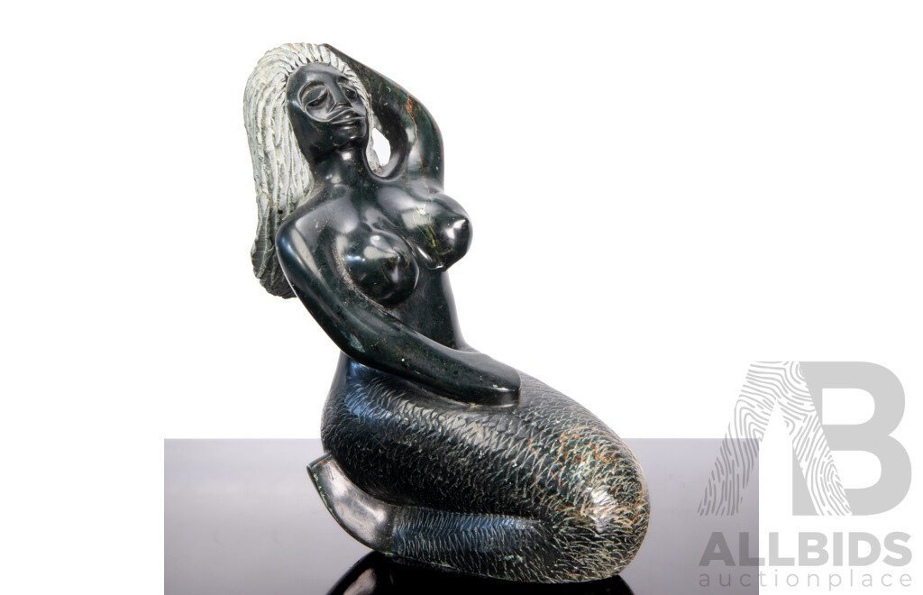 Naieve Shona Stone Carving of a Seated Mermaid