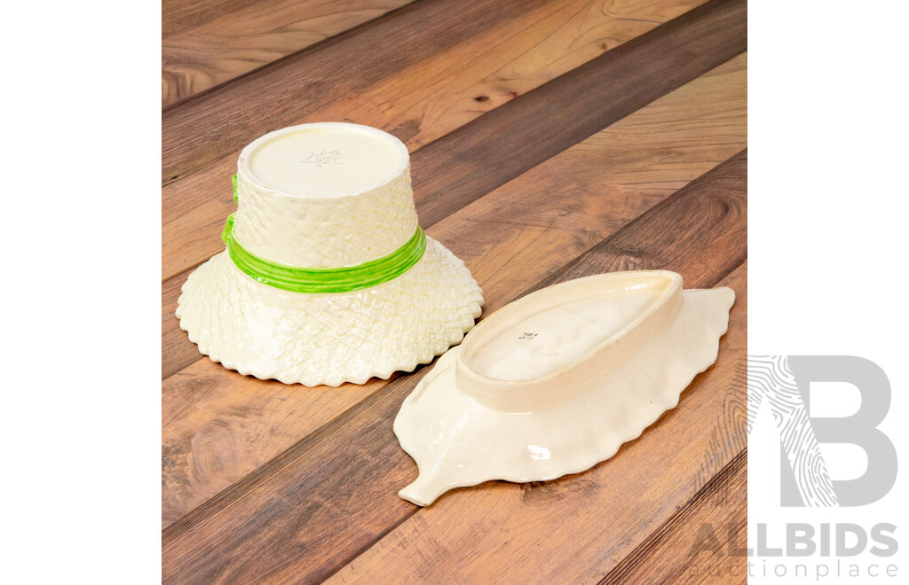 Vintage Falcon Wear Basket Form Dish and Japanese Leaf Form Platter