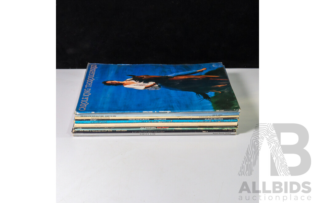 Collection of 11 Popular Music LPs Inc the Eagles. Fleetwood Mac, Travelling Wilburys, BeeGees and More