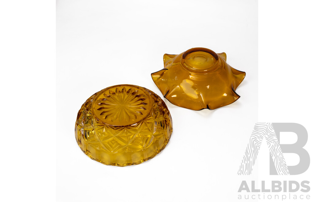 Amber Glass Float Vase with Cut Glass Amber Bowl (2)