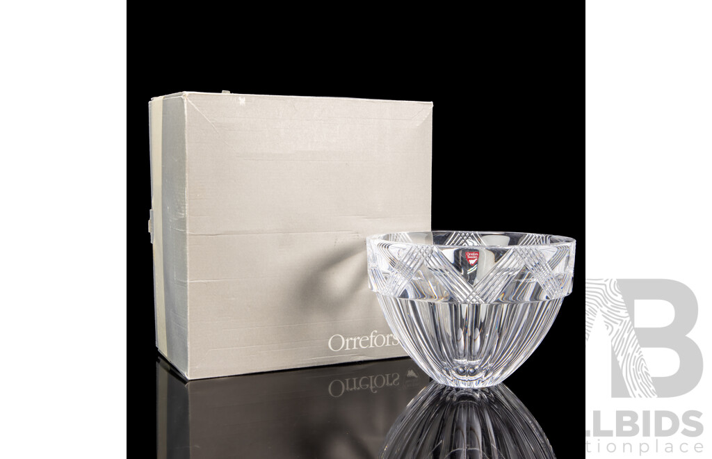 Large Orrefors Cut Crystal Bowl in Original Box