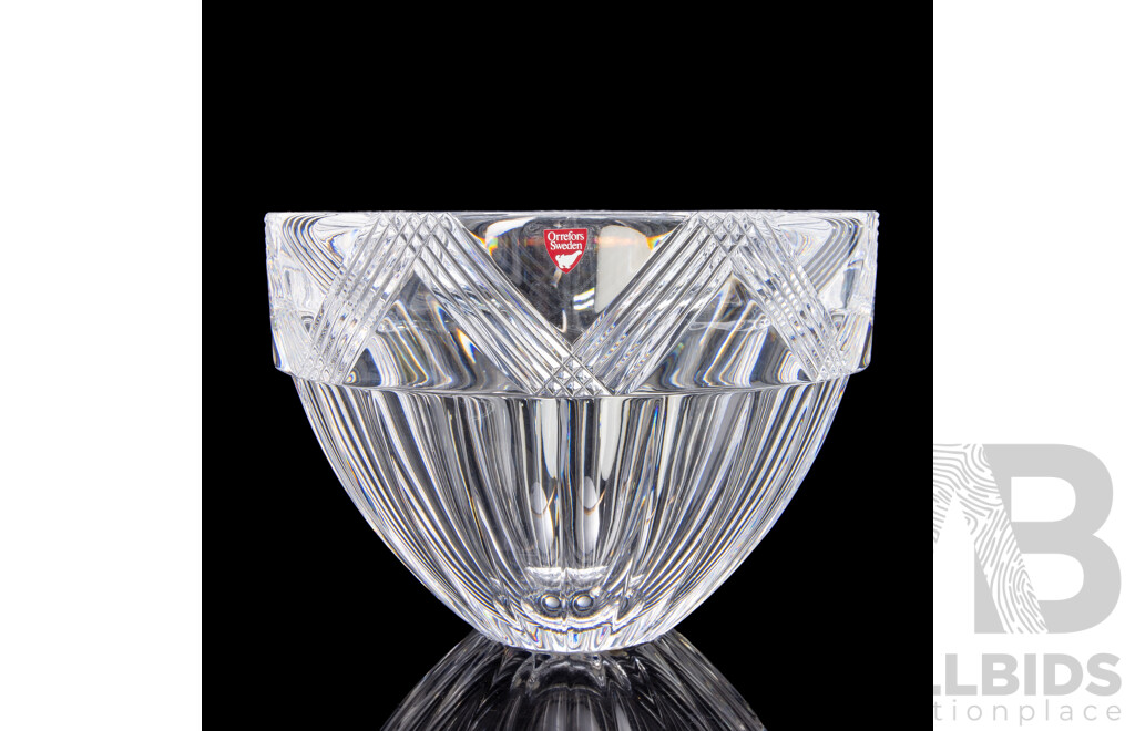Large Orrefors Cut Crystal Bowl in Original Box
