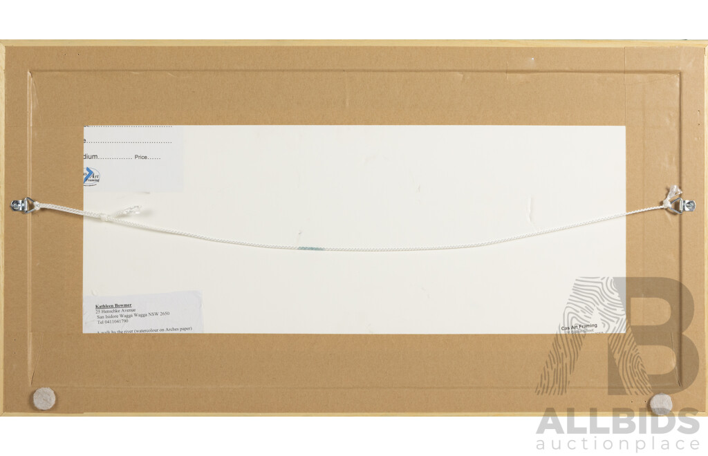 Kathleen Bowmer, (20th Century, Australian), a Walk by the River (2015), Lovely Original Watercolour on Arches Paper, 35 x 65 cm (frame)