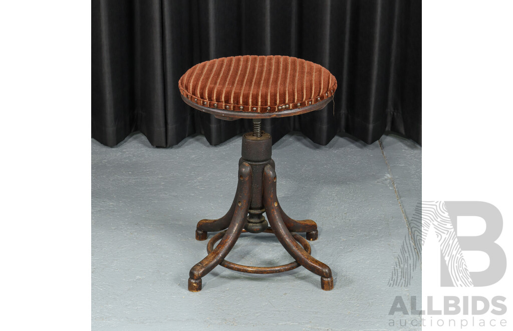 Vintage Bentwood Piano Stool with Upholstered Top