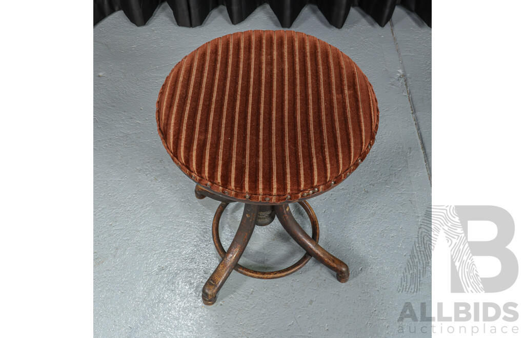 Vintage Bentwood Piano Stool with Upholstered Top