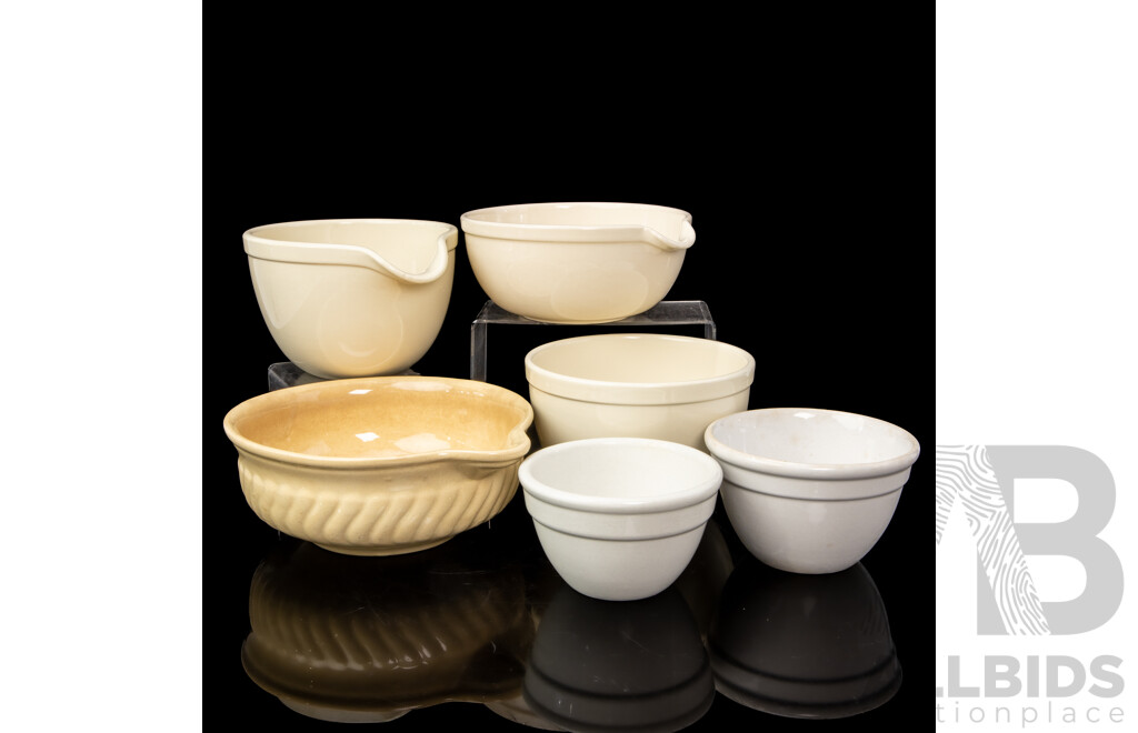 Collection of Five Vintage Ceramic Fowler Mixing Bowls and Another