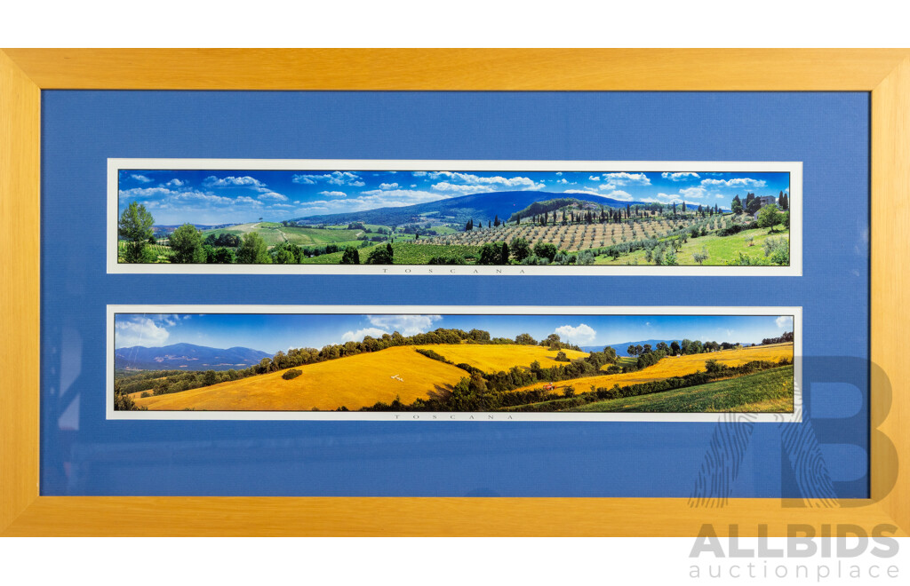 Artists Unknown (20th Century), Toscana Vistas, Lovely Duo of Panoramic Vistas of Tuscany, Colour Prints, 44 x 81 cm (frame)