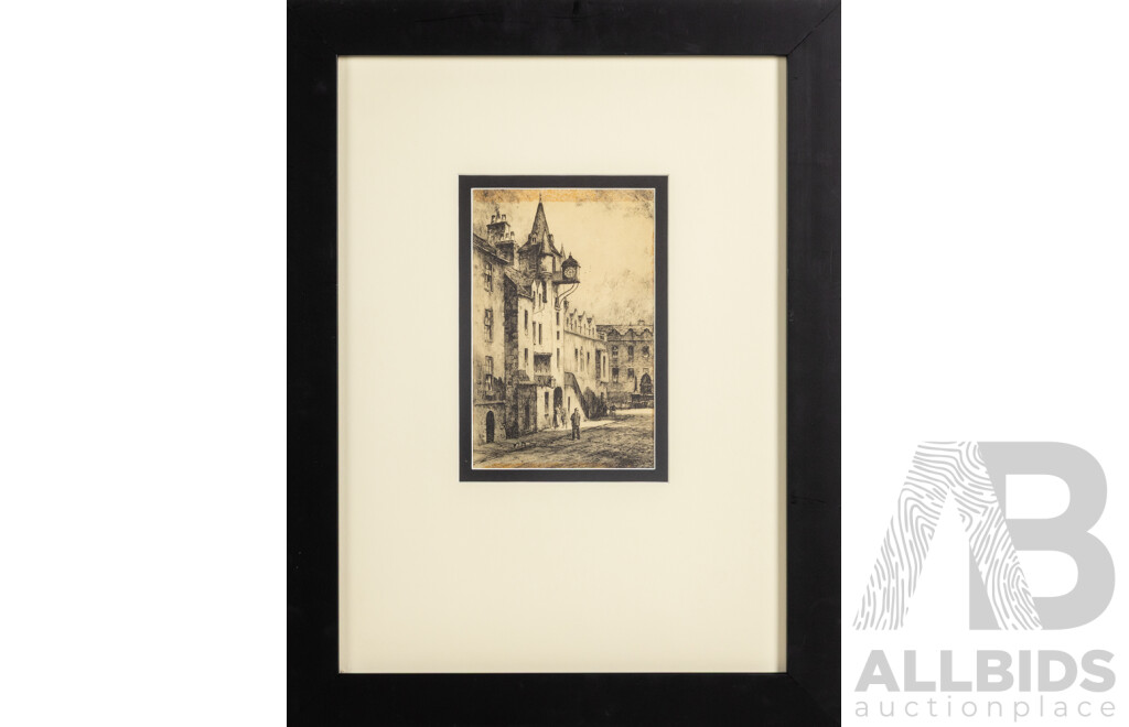 Featherstone Robson (19/20th Centuries, British, 1880-1936), Street Scene & Castle Garth & Cathedral [Newcastle on Tyne], Quality Vintage Prints After Original Etchings, 52 x 40 cm (frames) (2)