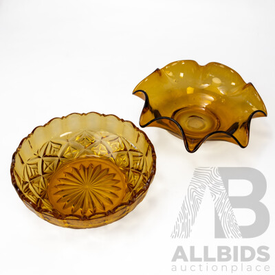 Amber Glass Float Vase with Cut Glass Amber Bowl (2)