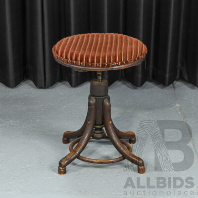 Vintage Bentwood Piano Stool with Upholstered Top