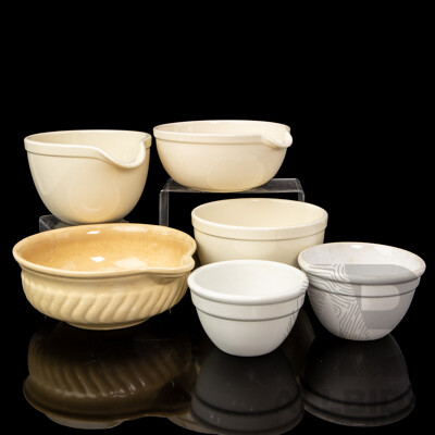 Collection of Five Vintage Ceramic Fowler Mixing Bowls and Another