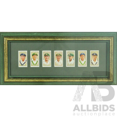 Absolutely Wonderful Selection of John Player & Sons Cigarette Cards Showcasing 1934 Australian Cricketers and Featuring Donald Bradman , 22 x 48 cm (frame)
