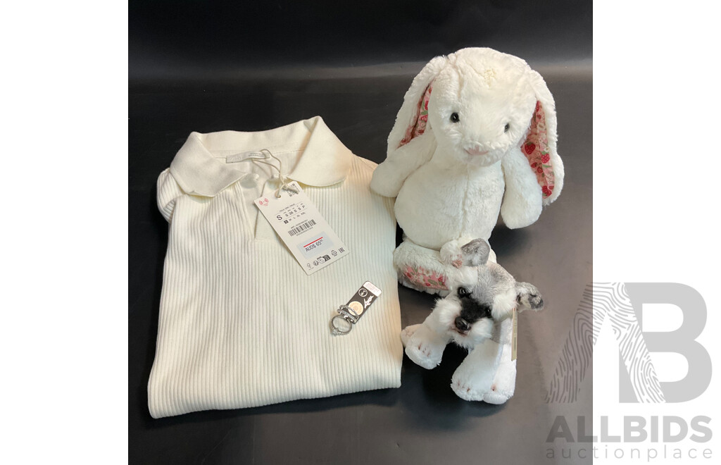 ZARA Mens Knit Polo Shirt Size S & Lovisa Ring Set & Jellycat Blossom Bunny & Animal Allsorts Schnauzer Plush Toy