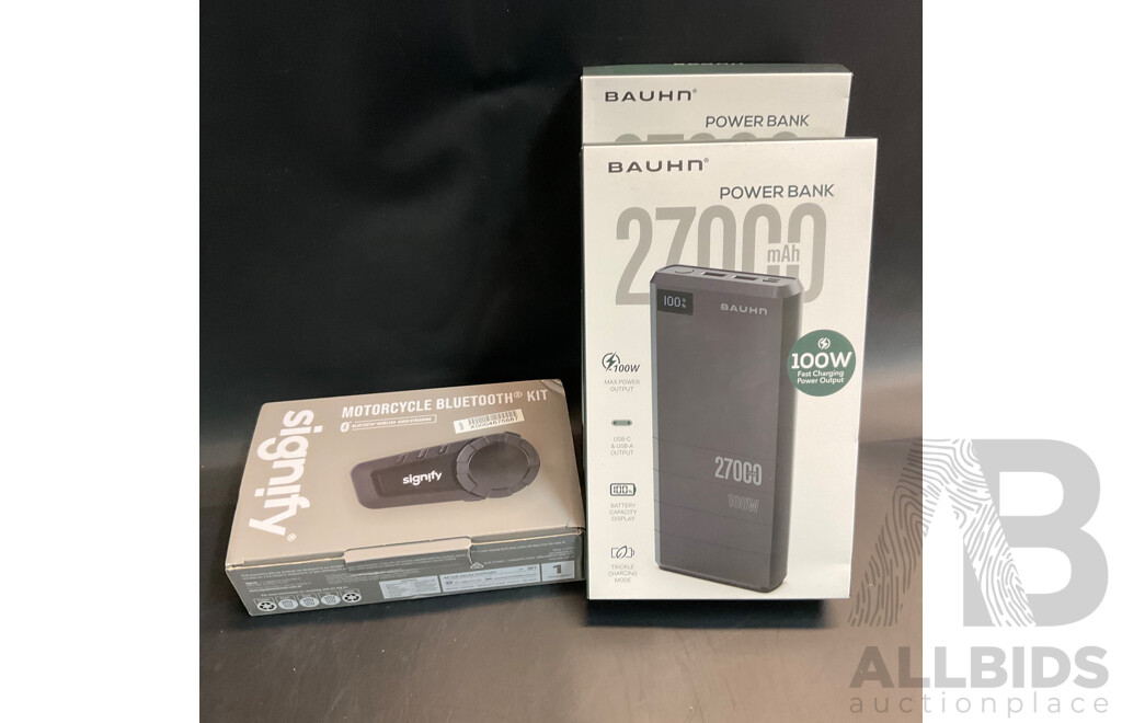 Signify Motorcycle Bluetooth Kit & Bauhn 1700mAh Power Bank X2